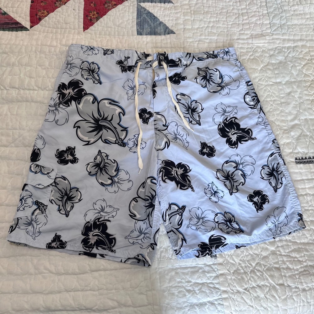PT Sports Board Shorts Blue Floral Hibiscus Swim Trunks XL